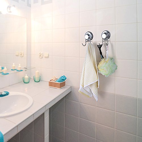 SANNO Dusche-Halter-Haken mit Saugen-Pokal Schwere Aufgabe 304 Badezimmer Des rostfreien Stahls und Küchenlagerungsorganisator-Aufhänger für Bad-Robe, Loofah, Handtuch, Mantel, Toilettenzusätze (2pcs) - 4