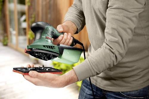 Bosch DIY Multischleifer PSM 200 AES, 2 Schleifpapiere K 80, Rechteckige Schleifplatte, Koffer (200 W, Schwingzahl 6.000 – 26.000 min-1, Schleiffläche rechteckig 164 cm² (92 x 182 mm)) - 5