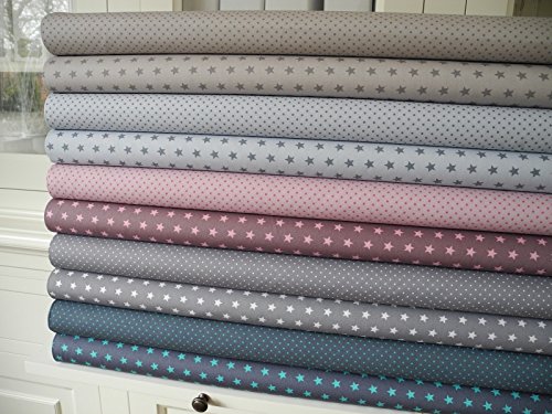 Lottashaus 10x Stoff Beige & Grau & Rosa Mint Stoffpaket no34 Stoffe Patchwork Sterne Tupfen Shabby chic - 2