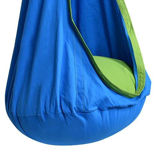 Goplus Kinderhängesitz Hängehöhle Kinder Fly Schaukel Hängesessel mit Sitzkissen 3 Fraben 80KG (Blau) - 4