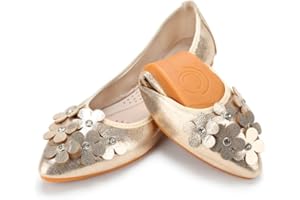 Padcod Womens Fold up Pumps Roll up Shoes Ladies Foldable Ballet Flats with Rhinestone, Portable Ladies Slip On Loafers