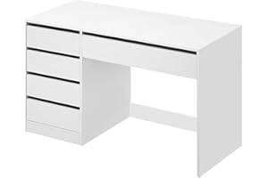 ‎ESITURO eSituro Dressing Table White with 5 Drawers Without Mirror, Desk Computer Desk with Storage Space, Office Table, PC Table for Teenager's Room, Bedroom, 120 x 55 x 75 cm