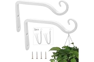 Lifreer - Juego de 2 ganchos de pared de aleación de zinc blanco con 2 cadenas de suspensión para plantas, linternas, comederos para pájaros