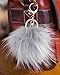 Price comparison product image 3 FOR 2! 12cm Large Silver Grey Fluffy FAUX / FAKE fur raccoon style pom pom big designer gold keyring clasp charm (Silver Grey)