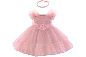 Lito Angels Ceremoniklänning med rosett och hårband för småbarn, elegant klänning för bröllop, födelsedag, fest, 9 månader