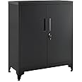 SONGMICS File cabinet, Multipurpose Garage Cabinet, Office Cabinet with 2 Doors, Lockable Cabinet, Steel Storage Cabinet, Deep Storage with Shelves, for Study, Living Room, Black OMC013B01