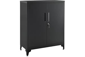 ‎SONGMICS SONGMICS OMC013B01 szafka na akta, wielofunkcyjna szafka biurowa z 2 drzwiami, zamykana na klucz, stalowa szafka do przechowywania, do gabinetu, salonu, matowa czerń