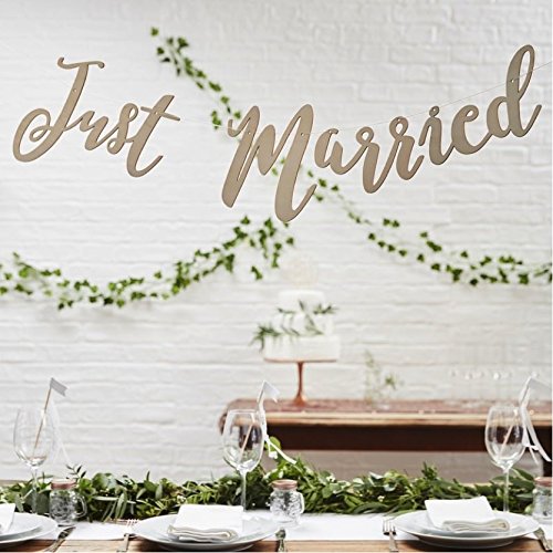 Ginger Ray Holz Schild Just married Schrift Hochzeit Wimpelkette Dekoration ? Schöne Botanics