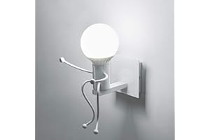 MENGJAY Creativo Vintage Lampada da Parete Applique Lampada a Muro Industriale Retro Ferro Art Cartone animato Design E27 per Bar Bambini Camera da Letto Cucina Ristorante Caffè Corridoio Loft (Bianco)