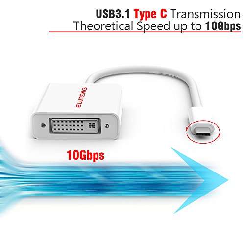 ELUTENG USB C DVI Adapter Full HD 1080P Thunderbolt 3 DVI Adapter USB3.1 Type C Kabel Stecker auf Buchse USB C Adapter für Mac OS, Win 10, Win 8, Linux, Chrome - 2