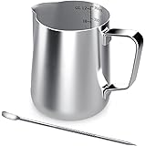 Milchkännchen, 350 ml Handheld Edelstahl Aufschäumkännchen, Kaffee Creamer Milch Aufschäumer Kännchen Tasse mit Messung Mark 