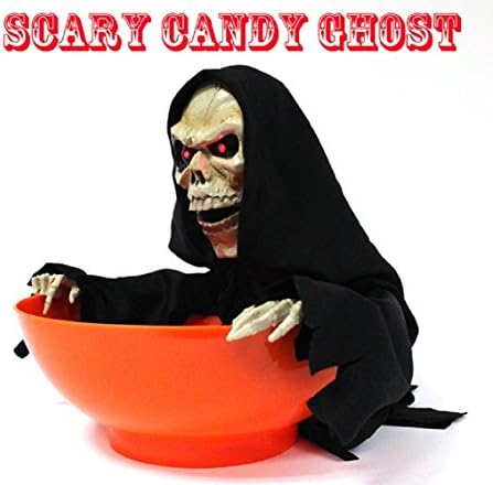 YOGAMT Halloween Ghost Candy Bowl Dish Animated Skeleton Decoration ,LED Eyes+Built-In Motion Sensor Voice