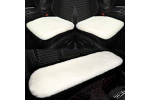 IRIWOOL Genuine Sheepskin Auto Seat Pad, Australian Soft Wool Seat Cover Breathable and Sweat-Wicking Universal Fit,19.2 inch x19.2 inch (Front seat Cushion 2pcs & Rear seat Cushion 1pc, Ivory White)