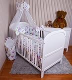 Baby Bettwäsche 5tlg Bettset mit Nestchen Kinderbettwäsche Himmel 100x135cm NEU Eule Weiß Chiffonhimmel