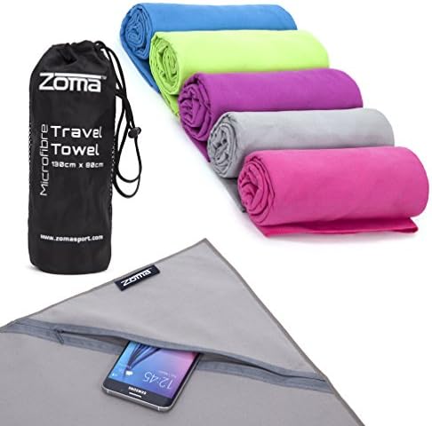 Microfibre Towel with Handy ZIPPER POUCH Holds Keys or Phone. Perfect for Travel, Workouts, Beach, or Camping! Take to the Gym, Pool, Yoga, Pilates, etc. Lightweight, Absorbent, and Dries FAST! 100% Money-Back Guarantee of Satisfaction!