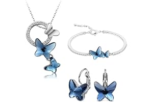 Valentine Gift By Shining Diva Italian Designer Platinum Plated Crystal Butterfly Earrings Chain Pendant Necklace Combo Jewel