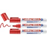 edding 360 XL beyaz yazı tahtası kalemi, kırmızı, 3'l&uuml; set, yeniden doldurulabilir