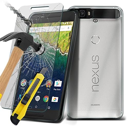 TheTransporter Premium Tempered Glass Screen Protector and Clear Soft Gel Case (Nexus 6P, Clear)