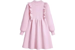 ORJANA Vestito in Maglia per Bambina, Lavorato a Coste con Volant, Manica Lunga, Stile Principessa, Taglia 2-8 Anni