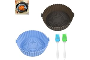 THATSRAD 2 PCS Panier en Silicone Accessoires de Friteuse 16*16*5cm Panier Air Fryer Silicone Panier à Friteuse en Silicone Panier en Silicone avec 2 pinceaux à huile de silicone pour Friteuse à Air