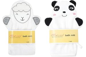 EYANDS Lot de 2 gants de toilette blancs pour bébé – Gants de toilette pour enfants avec motifs d'animaux mignons (panda, mouton)