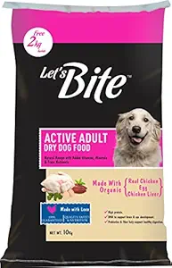 Let's Bite Active Adult Dog Food, 10kg (2kg Extra Free Inside)