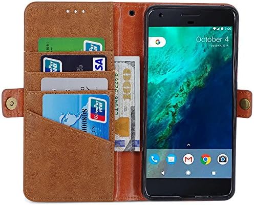 Google Pixel 2 Case,LOKAKA Leather Case Flip Folio Book Case Wallet Cover with Kickstand Feature Card Slots &amp; ID Holder and Magnetic Closure for Pixel 2(Brown)