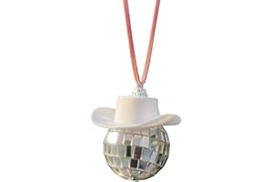 HFCOONY Disco Ball Cowboy Hat Car Accessories,Car Interior Accessories,Cute Car Accessories,Car Hanging Ornament Accessories,Car Rearview Mirror Pendant Funny Gifts For Women Men Truck SUV (White)