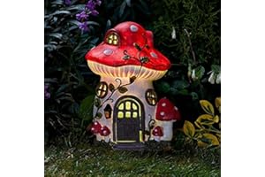 Garden Mile Adorno solar de jardín al aire libre, diseño de hongos con iluminación LED, escultura de decoración resistente a la intemperie con estatuas de jardín de resina multicolor