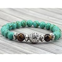 Armband für Männer Rekonstitution türkis Perlen und Tigerauge Perlen