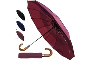 COLLAR AND CUFFS LONDON 80KPH Parapluie Pliant Solide avec 12 Baleines Femme Homme Compact - Resistant au Vent Automatique - Robuste Fibre de Verre - Poignée en Bois - Toile Aérée Petit Pliable