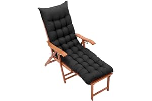Warmiehomy Sun Lounger Recliner Chair - Thick Cushion, Anti-Slip, Double, Black, 160x50x8cm