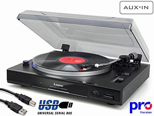 2-Speed Semi-Automatic DJ / Professional Turntable Record Player – USB to Computer PC / Laptop Recording Records (inc Software) – Full Size Belt Drive Record Player inc Lid – Pitch Control – Anti-Skating - AUX IN – Audio IN – S Shape Metal Tone Arm (PRO Turntable)