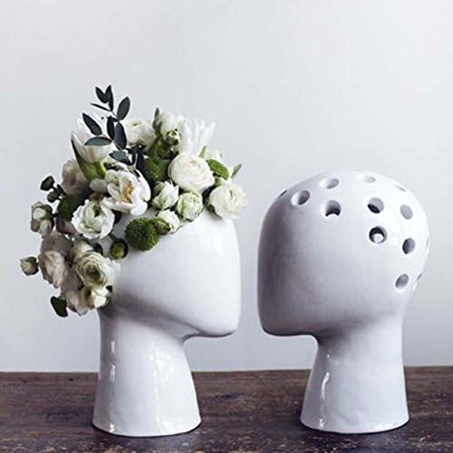 Creative Head Abstract Ceramic Vase White Glaze Ornament Flower Arrangement Living Room Bedroom Study Home Crafts Ideal Gift , 1