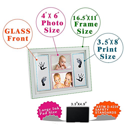[Große Version 42x28x1,8cm] GIMARS Baby Handabdruck und Fußabdruck Rahmen Set, Baby Foto Erinnerung Abdruck Bilderrahmen in Weiß mit schadstofffreier Tinte – Geschenk zur Geburt oder zur Taufe - 4
