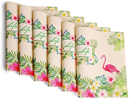 iOCHOW Placemats Set, 6 Woven Flamingo Table mats, PVC Material, Heat-resistant, Washable, Very Good For Kitchen, Dining Room And Travel.