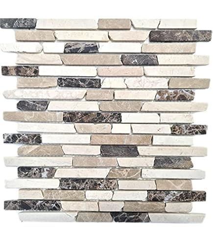 Mosaïque En Marbre Naturel MOSANI – Ibiza Blanc Gris Clair, Aspect Brique, Motif Pierre