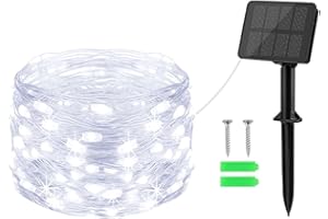 Gcstnn Catena Luminosa Esterno Solari, 10M 100LED Stringa Luci Sloare 8 Modalità IP65 Impermeabile Esterno Energia Luci Per Patio, Giardino, Balcone, Albero di Natale Decorazione (Bianco Freddo)