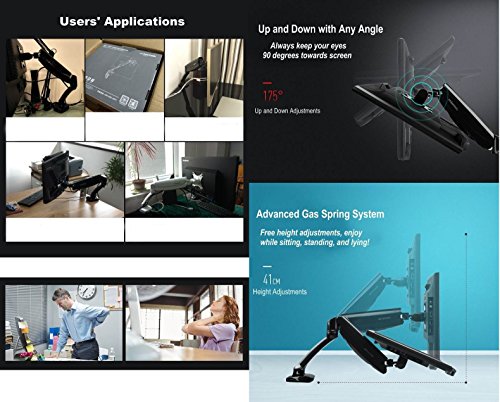 ergoneer Full Motion Gas Spring Single LCD Arm Ständer Halterung Passt 25,4 cm-30 „Computer Monitor – höhenverstellbar Swivel Desktop mount Swing Monitor Arm mit Audio Mikrofon USB Anschlüsse - 5