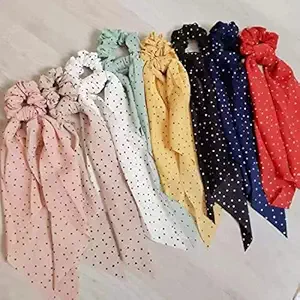 DROYALCREATIONS Elastic Hair Bands/Ties Ribbon/Scarf Ponytail Scrunchies for Women - Set of 8 Multicolor Hair Band (Multicolor) Head Band (Multicolor) Hair Band
