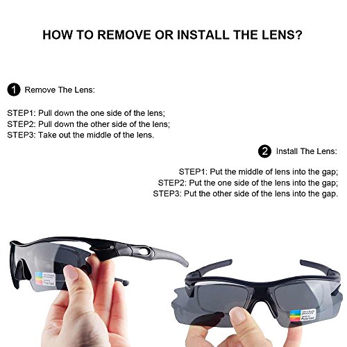 Unisex Radbrille Sportbrille Sonnenbrille, UV-Schutz, 5 Wechselgläser inkl. Schwarze polarisierte Linse, für Outdooraktivitäten wie Radfahren Laufen Klettern usw. - 6