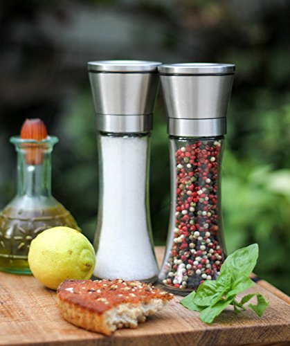 Design Salz und Pfeffermühle (2er-Set) mit einstellbarem Keramik-Mahlwerk – aus Edelstahl – Auch geeignet als Salzmühle und Gewürzmühle - 7