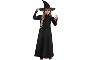 Smiffys Wicked Witch Girl Costume, Black with Dress & Hat, Halloween Child Fancy Dress, Witch Dress Up Costumes