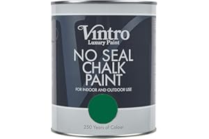 VINTRO PAINT Vintro | No Seal Chalk Paint | Green | Interior & Exterior Use | Furniture | Walls | Wood | Metal | 1 Litre (Brooklands)
