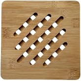 Bambu Nihale, Kare Şekilli, &Ccedil;izgili Tasarım, Ahşap Malzeme, Tencere Tava Altlığı, 17 cm, Nemli Bezle Silinebilir