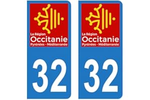HADEXIA Autocollant Stickers plaque immatriculation voiture auto département 32 Gers Logo Région Occitanie