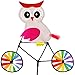 Produktbild Windrad / Windspiel - " Eule mit Fahrrad - rosa / pink " - Windmühle & Windrichtungsanzeiger - für Garten & Balkon - Windräder - Wetterfest für Außen - Windspiele mit Spieß 85 cm - Vögel bunter / Fahrräder - lustige Eulen - Wetterhahn