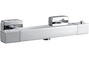 Hapilife Square Thermostatic Bar Shower Mixer Modern Chrome Valve, Only 1 Outlet(Suitable for Handheld Shower), Hot & Cold Water Mixer Constant Temperature Control for Bathroom