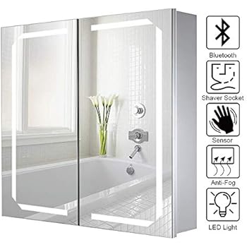 Warmiehomy LED beleuchteter Badezimmer Spiegelschrank mit Beleuchtung