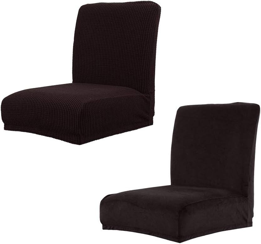 FLAMEER 2x Jacquard Stretch Low Back Stretch Jacquard Short Dining Chair Covers Seat Slipcover for Hotel,Dining Room,Ceremony Black